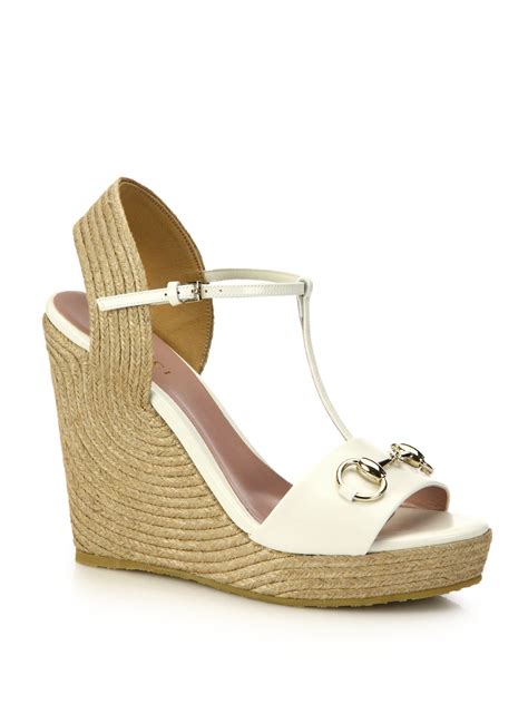 gucci leather espadrille sandal white|Gucci wedge heels.